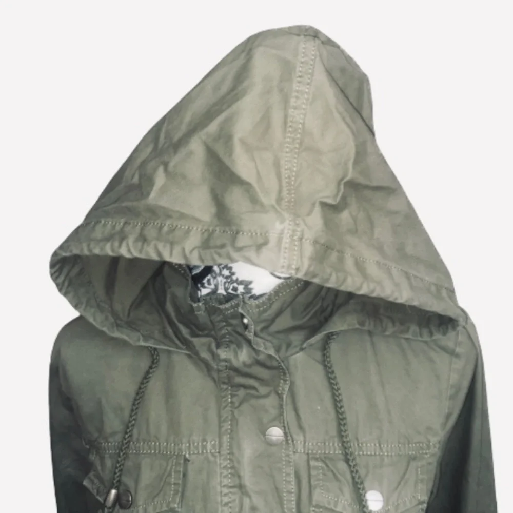 Ashley Brand Small Cargo Olive Green 100% Cotton Full Zip Hooded Utility Jacket - Picture 4 of 11